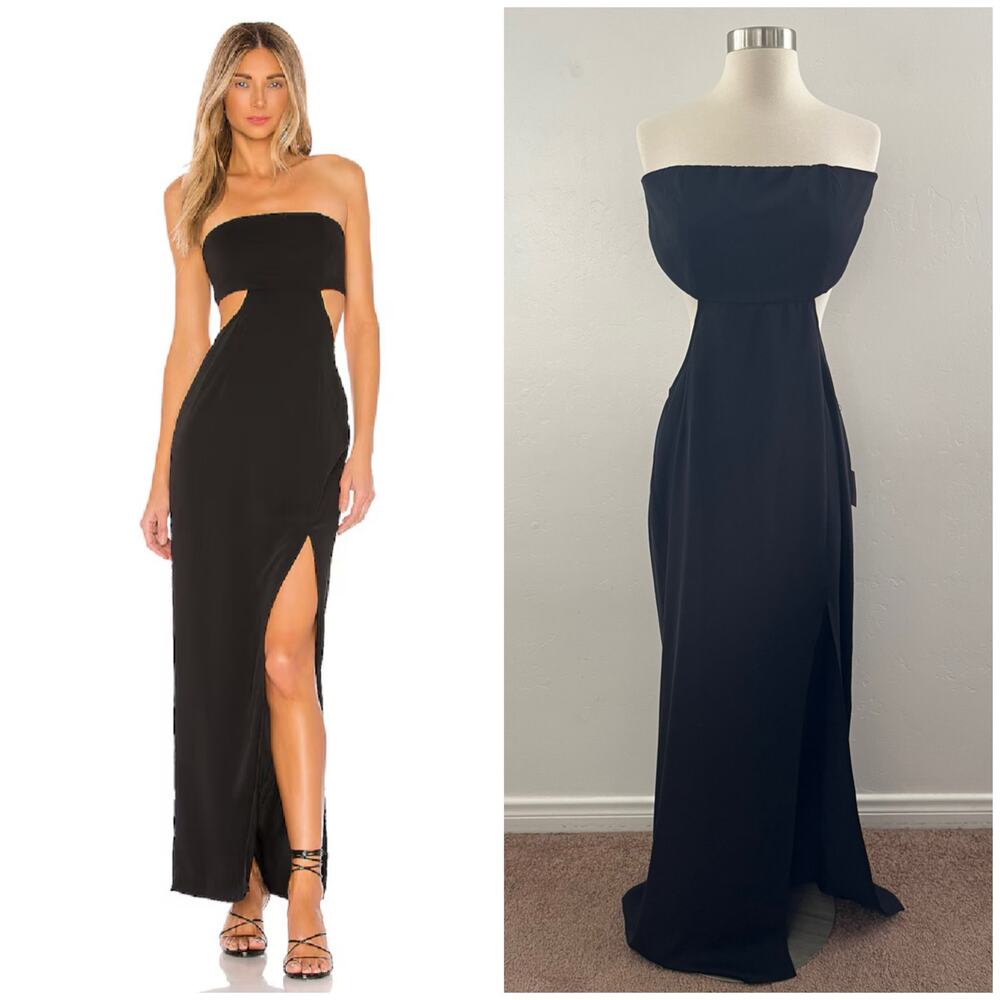 Revolve Superdown Paola Maxi Dress Large Black Strapless Cutout Open Back NEW